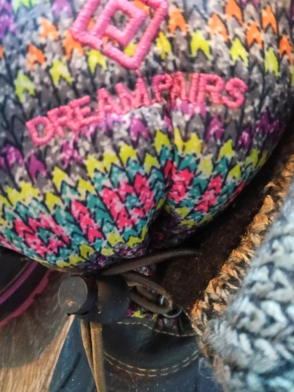 Dream Pairs Multicolor Patterned Winter Boot with Pink Logo